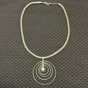 Vintage Silvertone Concentric Circles Pendant Necklace, 20”